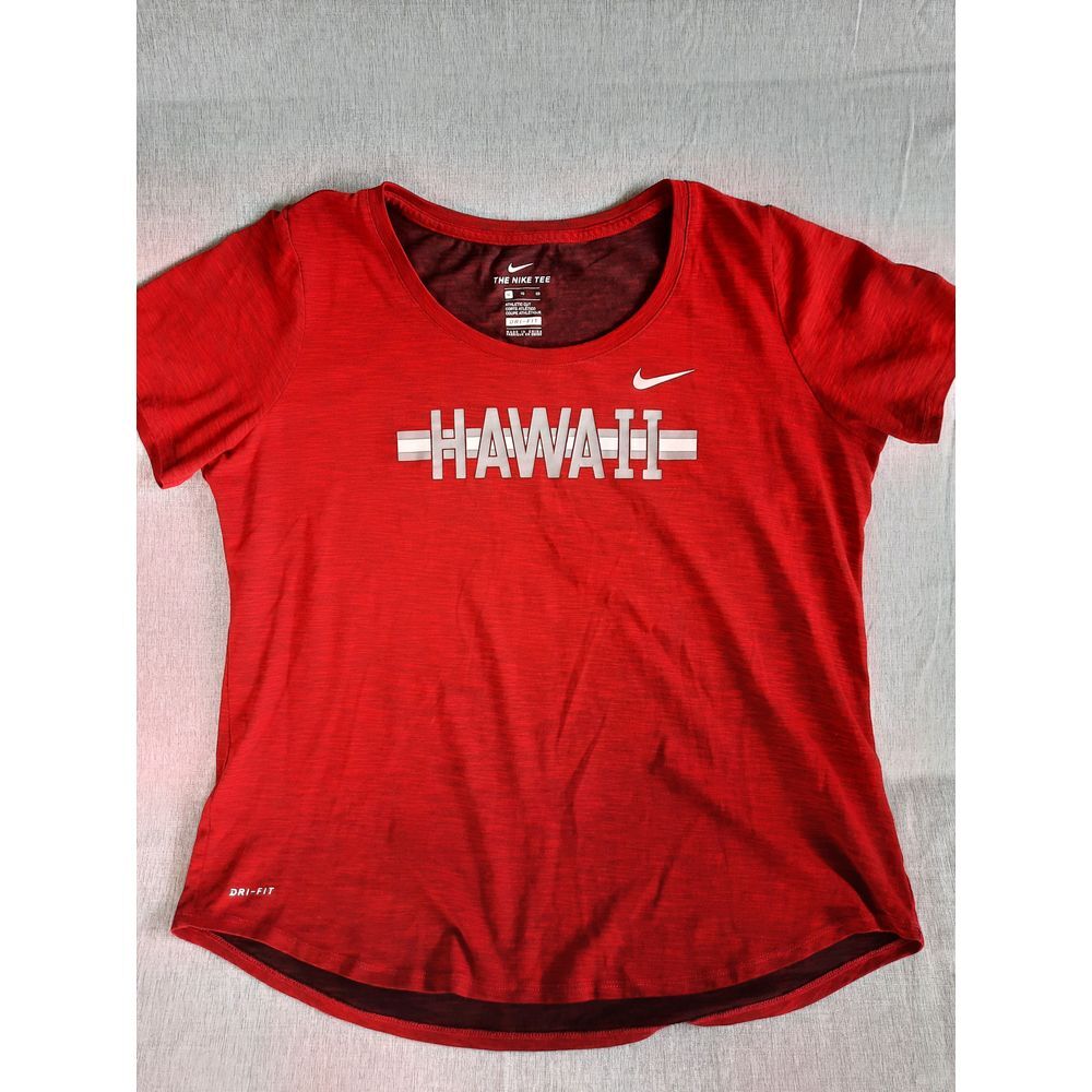 The Nike Tee Dri-Fit Women's XL Hawaii Art Logo Stretch T-Shirt Short Sleeve Red